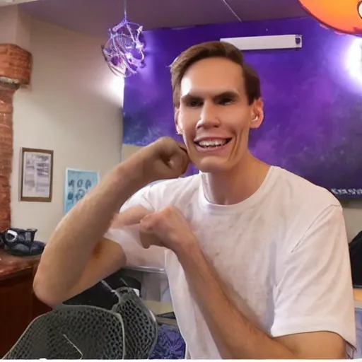 Image similar to jerma with an abnormally huge smile