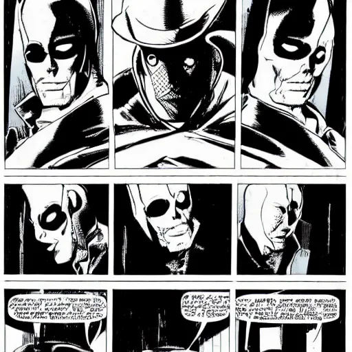 Prompt: rorschach by dave gibbons