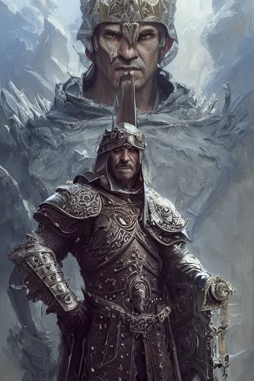 Image similar to portrait of antonio banderas as holy paladin, fantasy, dnd, intricate, highly detailed, smooth, artstation, digital illustration by Ruan Jia and Mandy Jurgens and Artgerm and Wayne Barlowe and Greg Rutkowski and Zdislav Beksinski