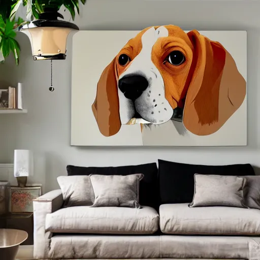 Prompt: a large lamp beagle puppy inspired design, placed in a large living room, art designers magazine HD photo superrealism 3d 8k resolution