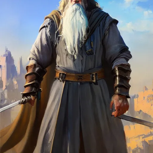 Image similar to greg manchess portrait painting of partially armored gandalf as overwatch character, medium shot, asymmetrical, profile picture, organic painting, sunny day, matte painting, bold shapes, hard edges, street art, trending on artstation, by huang guangjian and gil elvgren and sachin teng