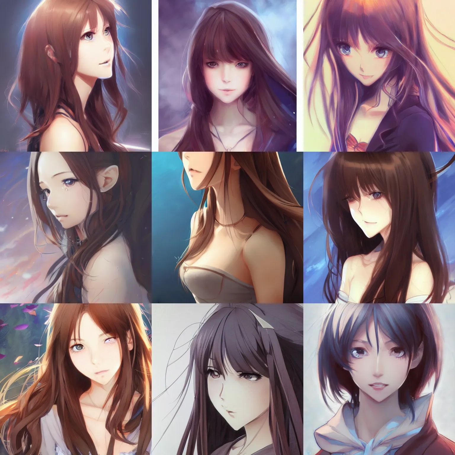 Prompt: An anime drawing of a beautiful woman with straight brown hair, blue eyes, without glasses, by Stanley Artgerm Lau, WLOP, Rossdraws, James Jean, Andrei Riabovitchev, Marc Simonetti, and Sakimi chan, trending on artstation