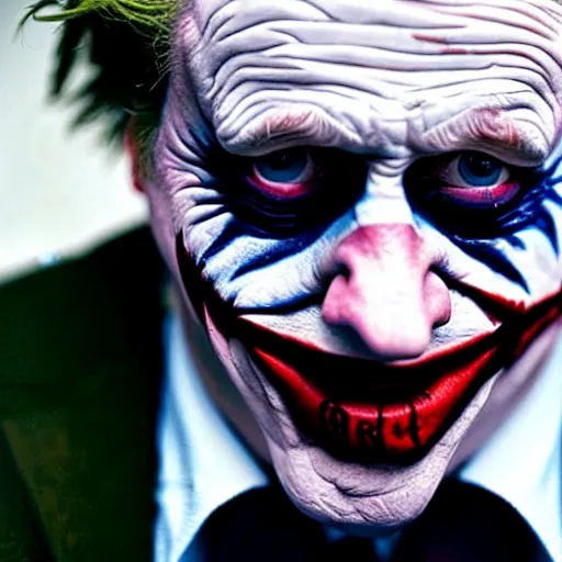 Image similar to uhd photorealisitc candid photo of boris johnson as the joker. correct makeup. correct face, accurate face. photo by annie leibowitz and steve mccurry