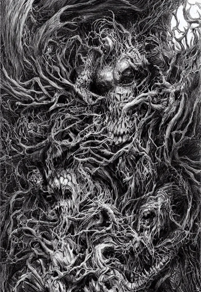Image similar to a strange eerie magical scary creature in an eerie uncanny hell, transluscent neon, horror, concept art, detailed, intricate, award - winning, cinematic, by kentaro miura