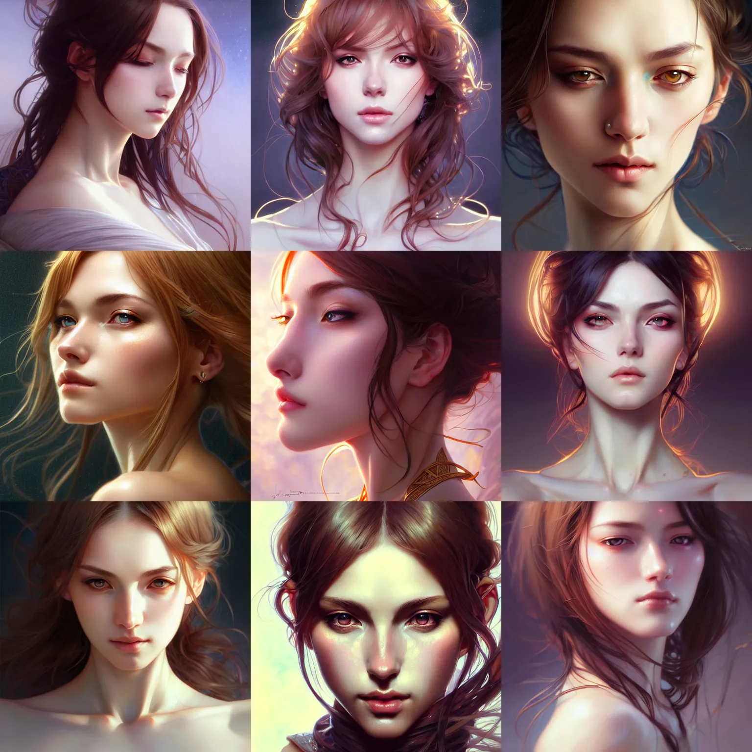 Prompt: beautiful woman, close portrait, anime!!, fantasy, ultra detailed, symmetry, intricate, dynamic lighting, hyperrealism, digital art, digital painting, artstation, wlop, sharp focus, illustration, art by artgerm and greg rutkowski and alphonse mucha, 8 k