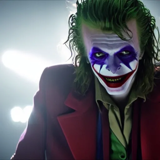 Image similar to awe inspiring David Bowie pkaying The Joker 8k hdr movie still dynamic lighting