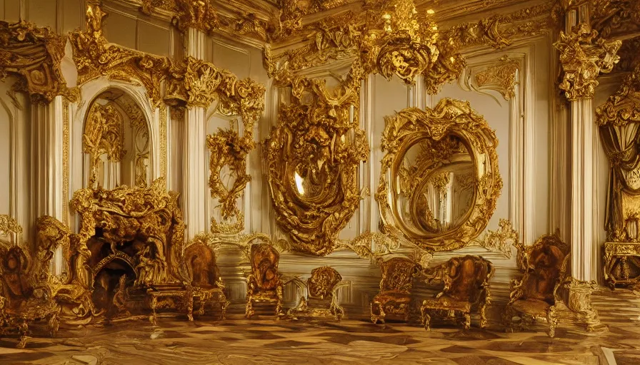 Image similar to photo of rococo interior, hyperrealism, extreme detail, intricate, elegant, highly detailed, sharp focus