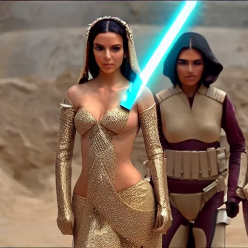 Image similar to victoria justice with kim kardashian body as princess padme in star wars episode 3, 8 k resolution, cinematic lighting, anatomically correct