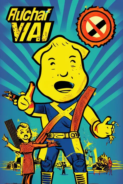 Image similar to fallout 7 6 retro futurist illustration art by butcher billy, sticker, colorful, illustration, highly detailed, simple, smooth and clean vector curves, no jagged lines, vector art, smooth andy warhol style