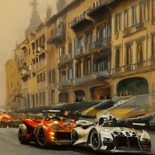 Image similar to a beautiful picture of a car race in the streets of monaco by greg rutkowski and theophile - alexandre steinlen trending on artstation