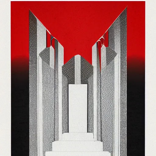 Image similar to entrance to Mount Olympus, pencil on paper | bauhaus poster style.