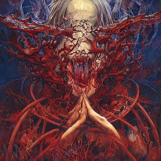 Prompt: Dante's Inferno by Ayami Kojima, Amano, Karol Bak, Greg Hildebrandt, and Mark Brooks, Neo-Gothic, gothic, rich deep colors. Beksinski painting, part by Adrian Ghenie and Gerhard Richter. art by Takato Yamamoto. masterpiece