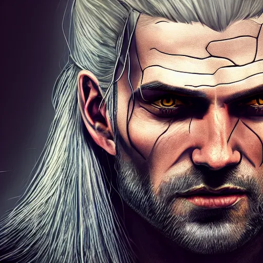 Prompt: portrait of witcher, highly detailed, digital painting, 8 k render, centered