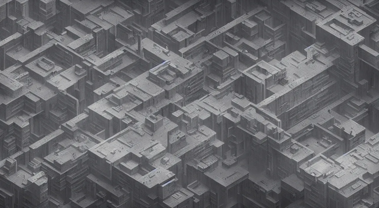 Prompt: isometric drawing of tall big height brutalist imperial military base and city, drawing architecture, isometric view, ultra very long shot, imperial architecture in rogue one, pritzker architecture prize, brutalism architecture, jan urschel, greig fraser