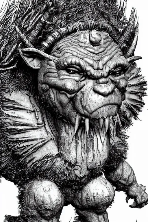 Image similar to hunched troll with a horn on his head, fantasy, highly detailed, digital art, sharp focus, trending on art station, kentaro miura manga art style