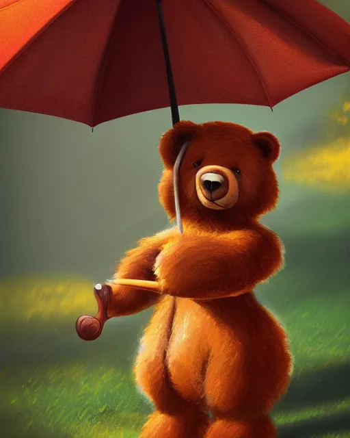 Image similar to autumn a bear with an umbrella by samuel smith trending on artstation