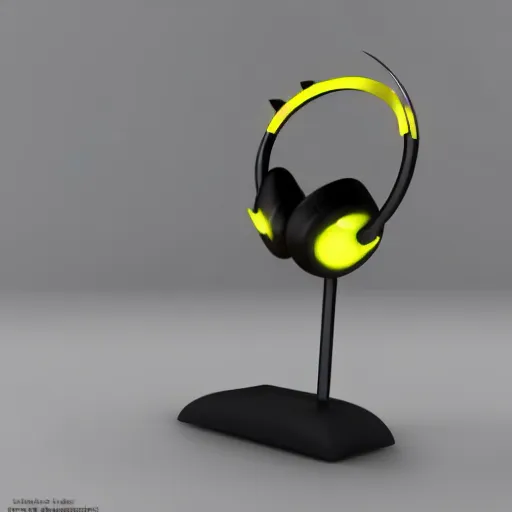 Image similar to headphone stand, futuristic, techno, cyberpunk, product design, 3 d render, concept, fun, swag