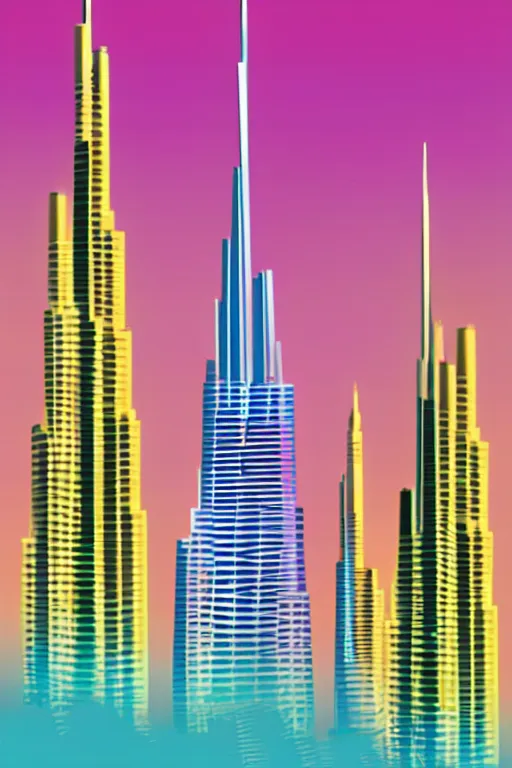 Image similar to minimalist boho style art of colorful burj khalifa, illustration, vector art