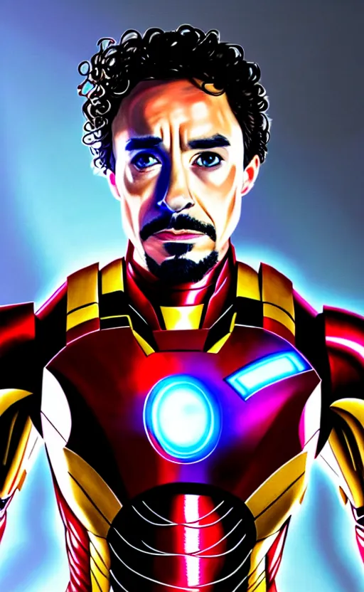 Image similar to portrait of robert sheehan as iron man from the avengers infinity war, character concept art, hyperrealistic, detailed, accurate illustration, dramatic lighting, action pose