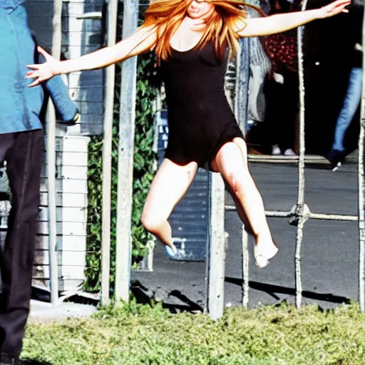 Prompt: Lindsay Lohan jumping over a small fence