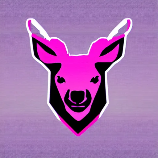 Image similar to logo for corporation called protoneo that involves deer head, symmetrical, retro pink synthwave style, retro sci fi