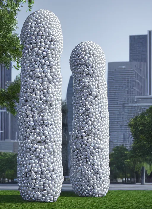 Image similar to highly detailed realistic architecture 3 d render of a futurisctic stele made from balls standing in a city park, archdaily, made in unreal engine 4 octane render