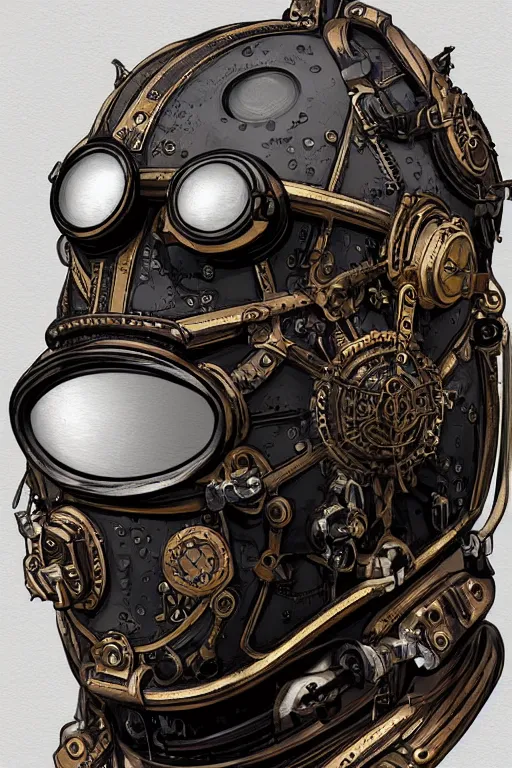 Image similar to steampunk helmet fantasy art mask robot ninja stylized digital illustration sharp focus, elegant intricate digital painting artstation concept art global illumination ray tracing advanced technology chaykin howard and campionpascale and cooke darwyn and davis jack