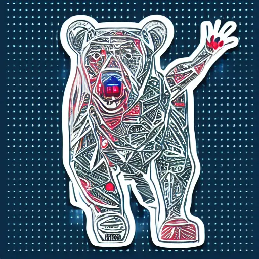 Prompt: Cyborg polar bear, sticker, highly detailed, colorful, illustration, drama, smooth and clean vector curves, no jagged lines, vector art, smooth