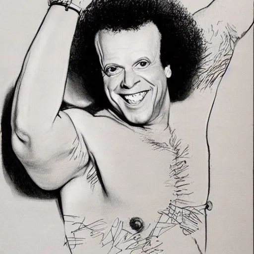 Image similar to a portrait drawing of Richard simmons drawn by mort drucker