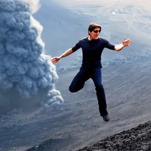 Image similar to tom cruise jumping in to a volcano for his latest movie, cinematic