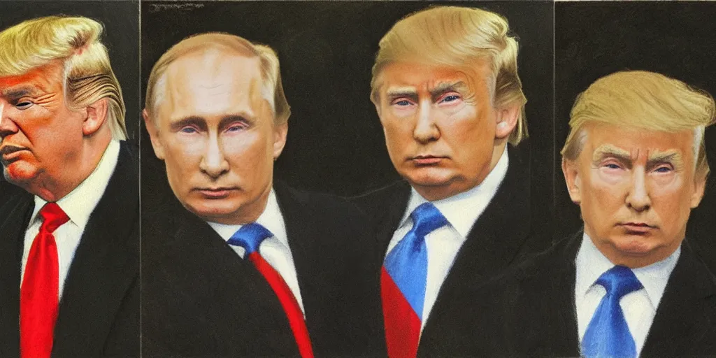 Prompt: trump, putin, painted by monet