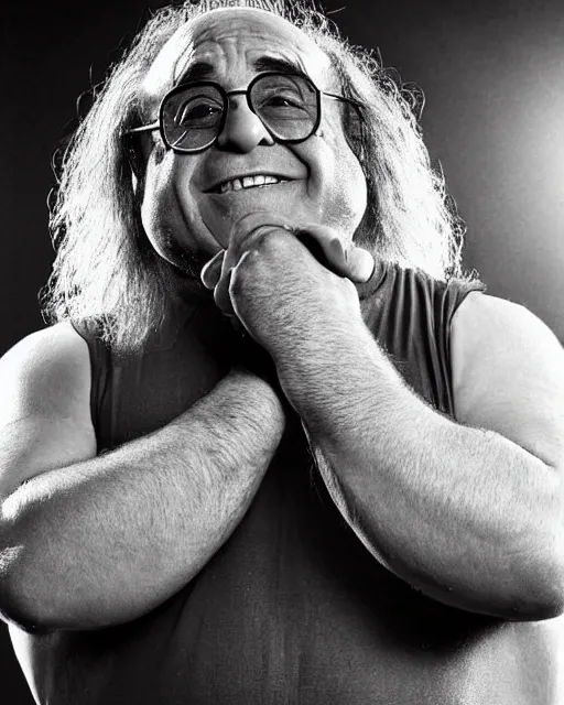 Image similar to portrait of danny devito as a professional wrestler. photographic, photography