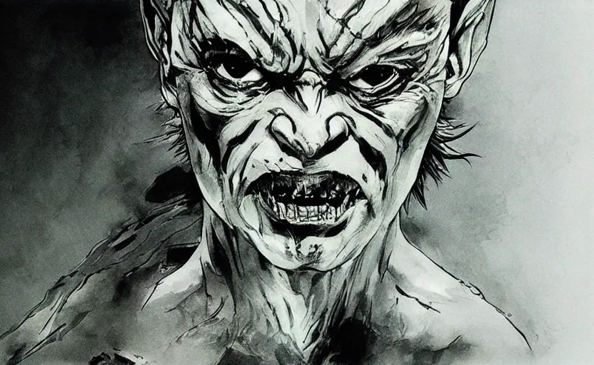 Image similar to yoji shinkawa drawing of gollum, metal gear solid