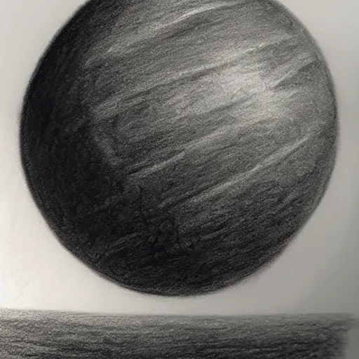 Image similar to a realistic charcoal drawing of a black orb floating over the ocean in the style of Marco Tirelli