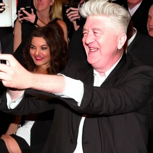 Prompt: David Lynch taking a selfie laughing