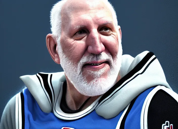 Image similar to facial portrait of greg popovich flying, fantasy, inspiring, super hero art, oil on canvas, octane render, san antonio spurs suit, trending on artstation