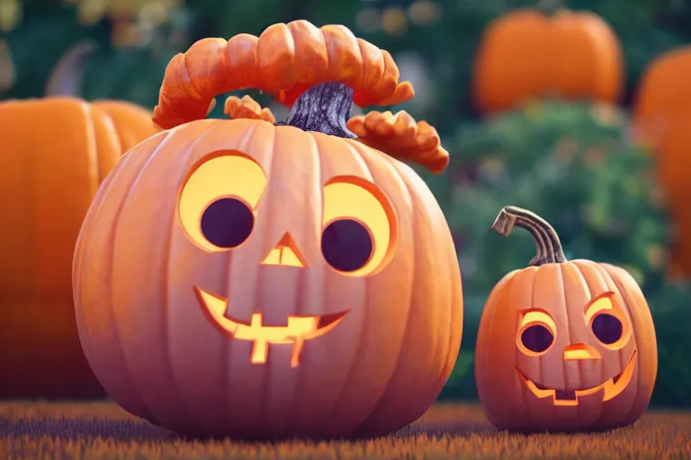Image similar to a cute antropomorphic pumpkin, soft texture, pastel colours, colorful, cute, pixar animation style, detailed, soft light, octane render, 4 k
