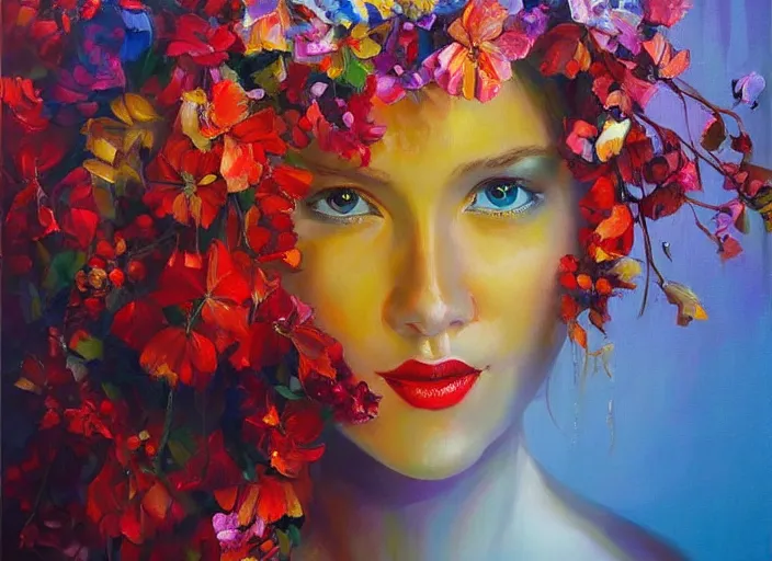 Image similar to bright beautiful oil painting by bAlexander Labas and Tatyana Yablonskaya and Viktor Tsvetkov