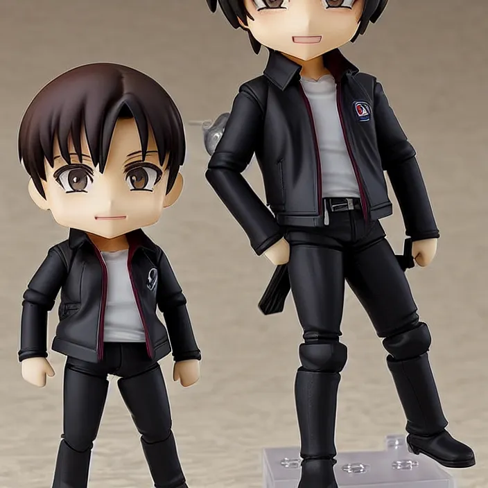 Image similar to One! Anime Nendoroid figurine of ELON MUSK Wearing Leather Jacket And Black Pants, fantasy, figurine , product photo