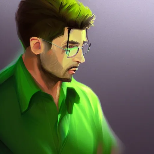 Image similar to a digital painting of a man in a green shirt, concept art by mor than, deviantart contest winner, digital art, official art, concept art, 2 d