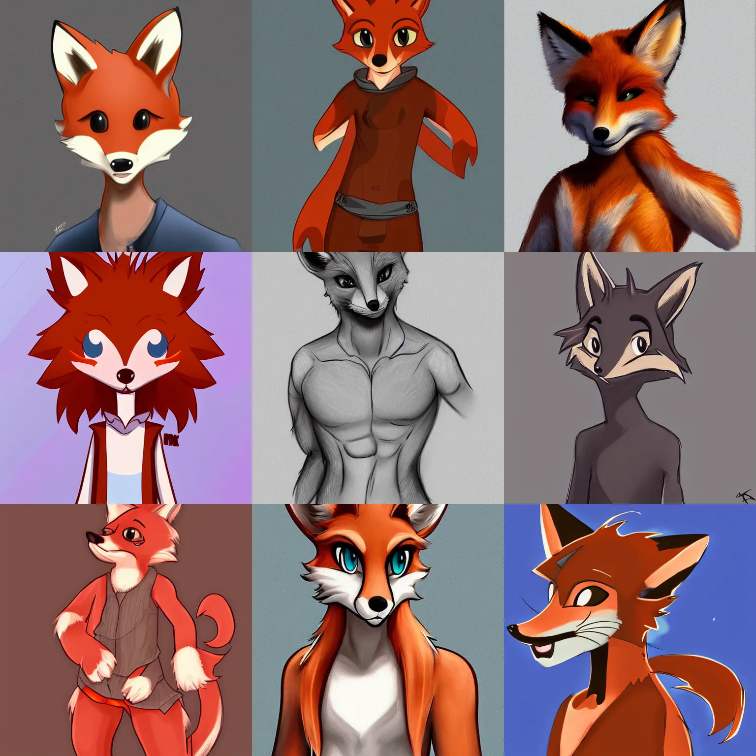 Prompt: very very very beautiful digital art of a cute cartoon male anthro anthro anthro fox character with styled hair, highly detailed, trending on FurAffinity