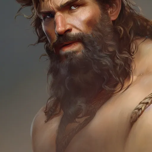 Prompt: dream portrait of a rugged male barbarian, D&D, fantasy, intricate, elegant, highly detailed, digital painting, artstation, concept art, smooth, sharp focus, illustration, art by artgerm and greg rutkowski and alphonse mucha