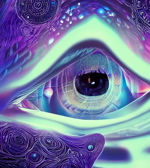 Image similar to ketamine dream of a universe in an eye, synth wave, futuristic, intricate, super detailed, 4K,