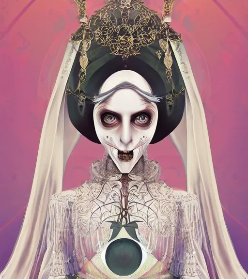 Image similar to beautiful female character inspired by venice carnival, kuruminha and nun | | digital artwork made by greg rutswork, anna dittmann and lois van barlee, symmetrical, anatomically correct