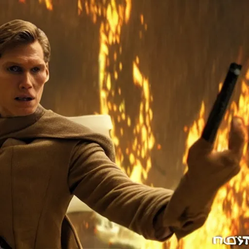 Image similar to Live Action Still of Jerma in Revenge of the Sith, real life, hyperrealistic, ultra realistic, realistic, highly detailed, epic, HD quality, 8k resolution, body and headshot, film still