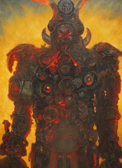 Prompt: portrait of a diabolical cyborg clown viking with a flamethrougher, torn cape, dynamic pose, glowing eyes, ancient ruins, glowing veins subsurface scattering, in clouds, sunset, portrait, by gerald brom, by mikhail vrubel, by peter elson, muted colors, extreme detail, reflections, trending on artstation, 8 k