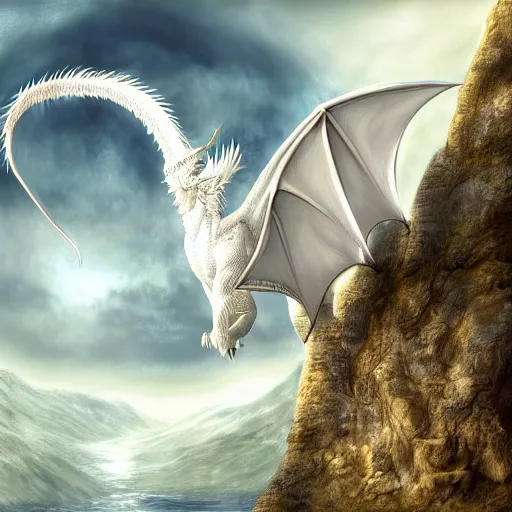 a beautiful white dragon on the Altus Plateau, highly | Stable ...