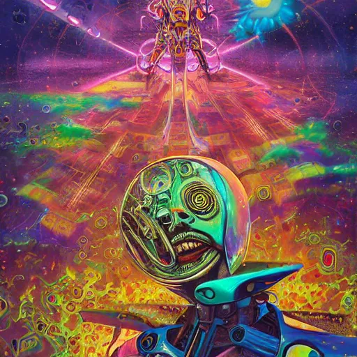 Image similar to An extremely psychedelic experience, colorful, surreal, mecha, LSD, face, jet turbine, tarot, detailed, intricate, elegant, highly detailed, super detailed, insane detailed, digital painting, concept art, smooth, sharp focus, octane render, illustration, art by josan gonzales, Krenz Cushar, Marco Plouffe, dan mumford, Artem Demura and alphonse mucha