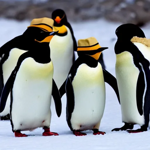 Prompt: penguins wearing hats