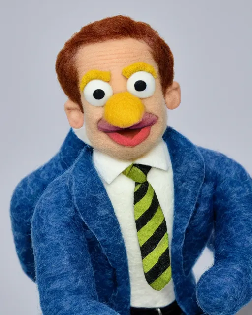 Image similar to tobey flenderson as a muppet. highly detailed felt. hyper real photo. 4 k.